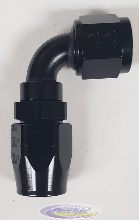 -12 90&ordm; Double Swivel Hose End - Aluminum - Black Anodized